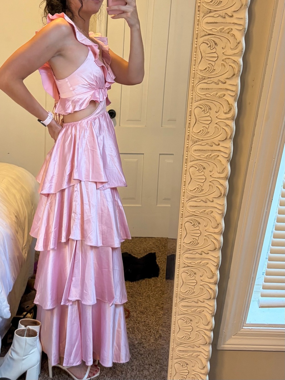 Pink Ruffled Tiered Maxi Dress - Picture 5 of 8
